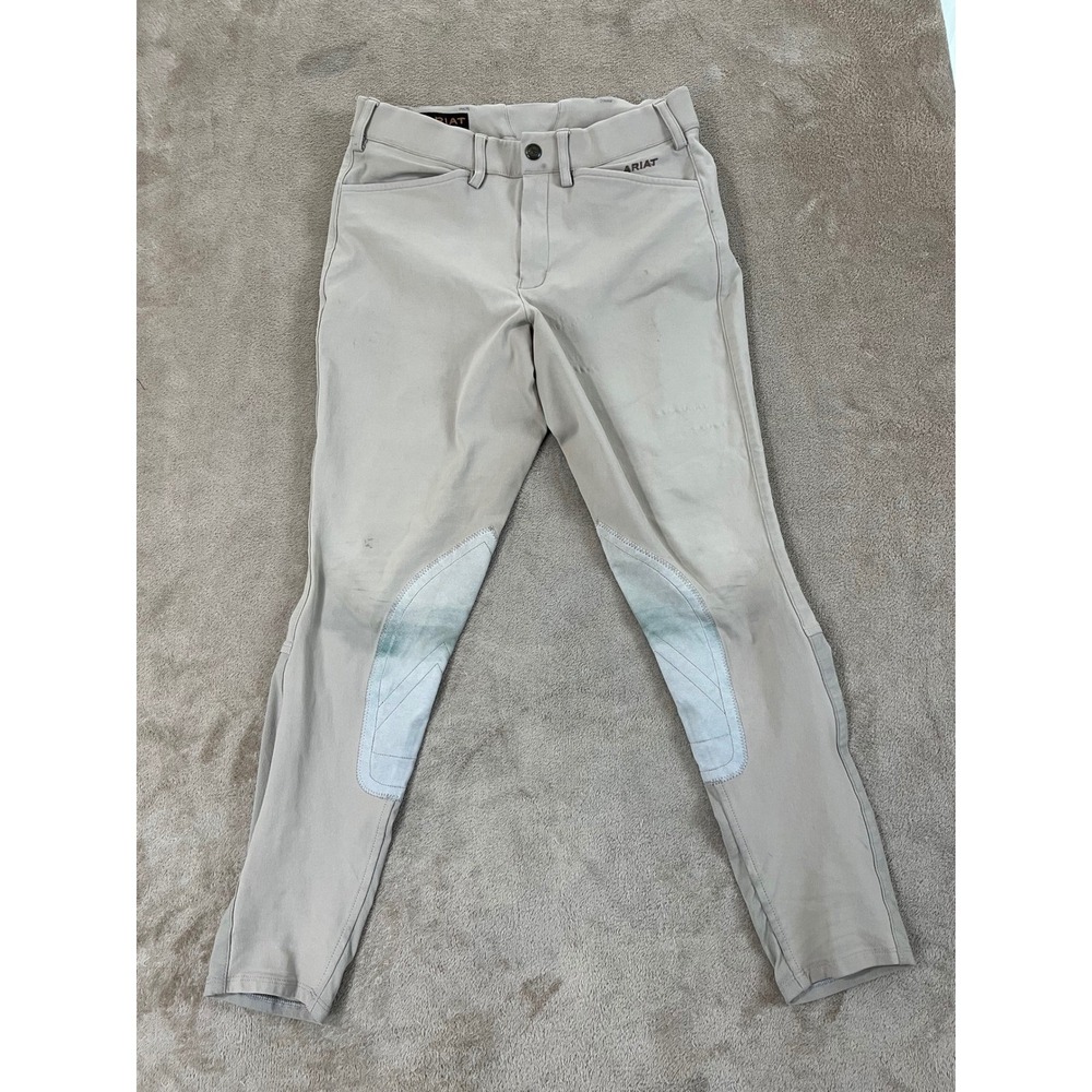 Ariat Pro Series Equestrian Riding Breeches Women 28 khaki STAINS Fair Condition